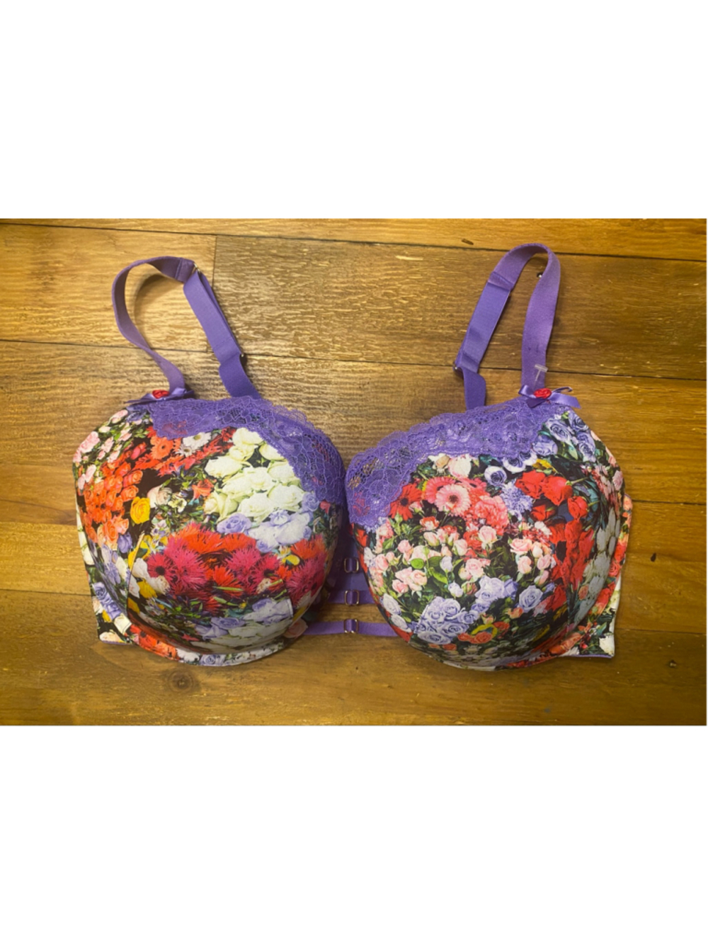Cacique 38F Boost Balconette Bra Purple Floral sexy lingerie